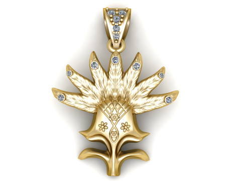 Gold Floral Feather Pendant 3D Модель