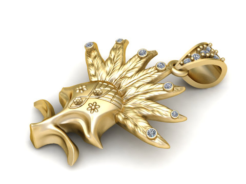Gold Floral Feather Pendant 3D Model