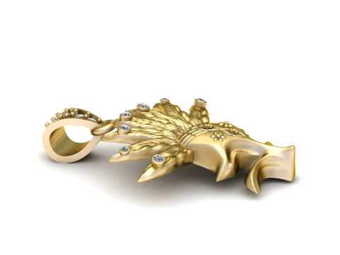 Gold Floral Feather Pendant 3D Model