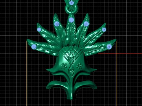 Gold Floral Feather Pendant 3D Model