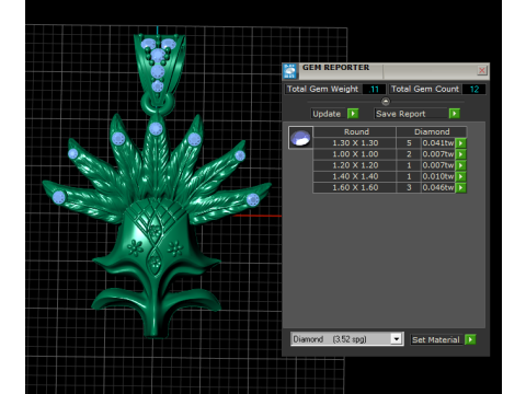 Gold Floral Feather Pendant 3D Model