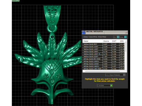 Gold Floral Feather Pendant 3D Model