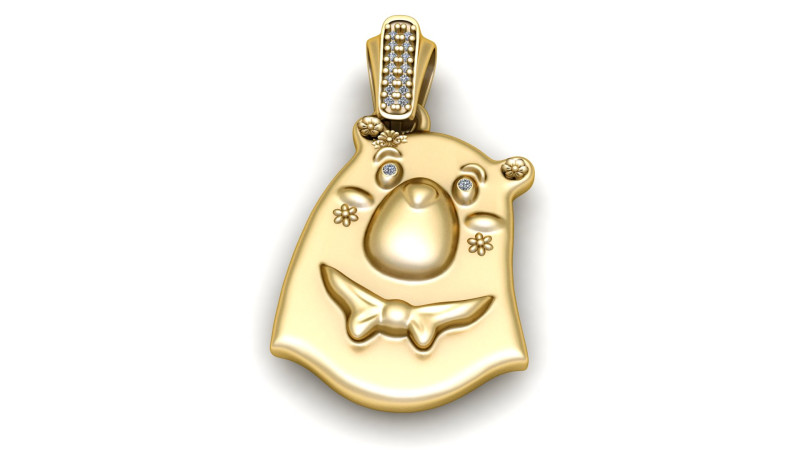 Cute Bear Face Gold Pendant 3D मॉडल .c4d .max .obj .3ds .fbx .stl .blend