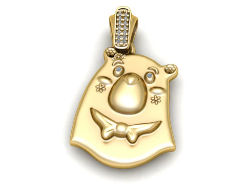 Cute Bear Face Gold Pendant 3D Model