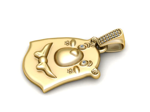 Cute Bear Face Gold Pendant 3D Model
