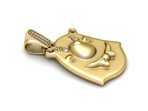 Cute Bear Face Gold Pendant 3D Model