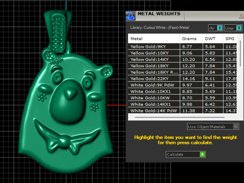 Cute Bear Face Gold Pendant 3D Model