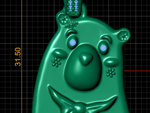 Cute Bear Face Gold Pendant 3D Model