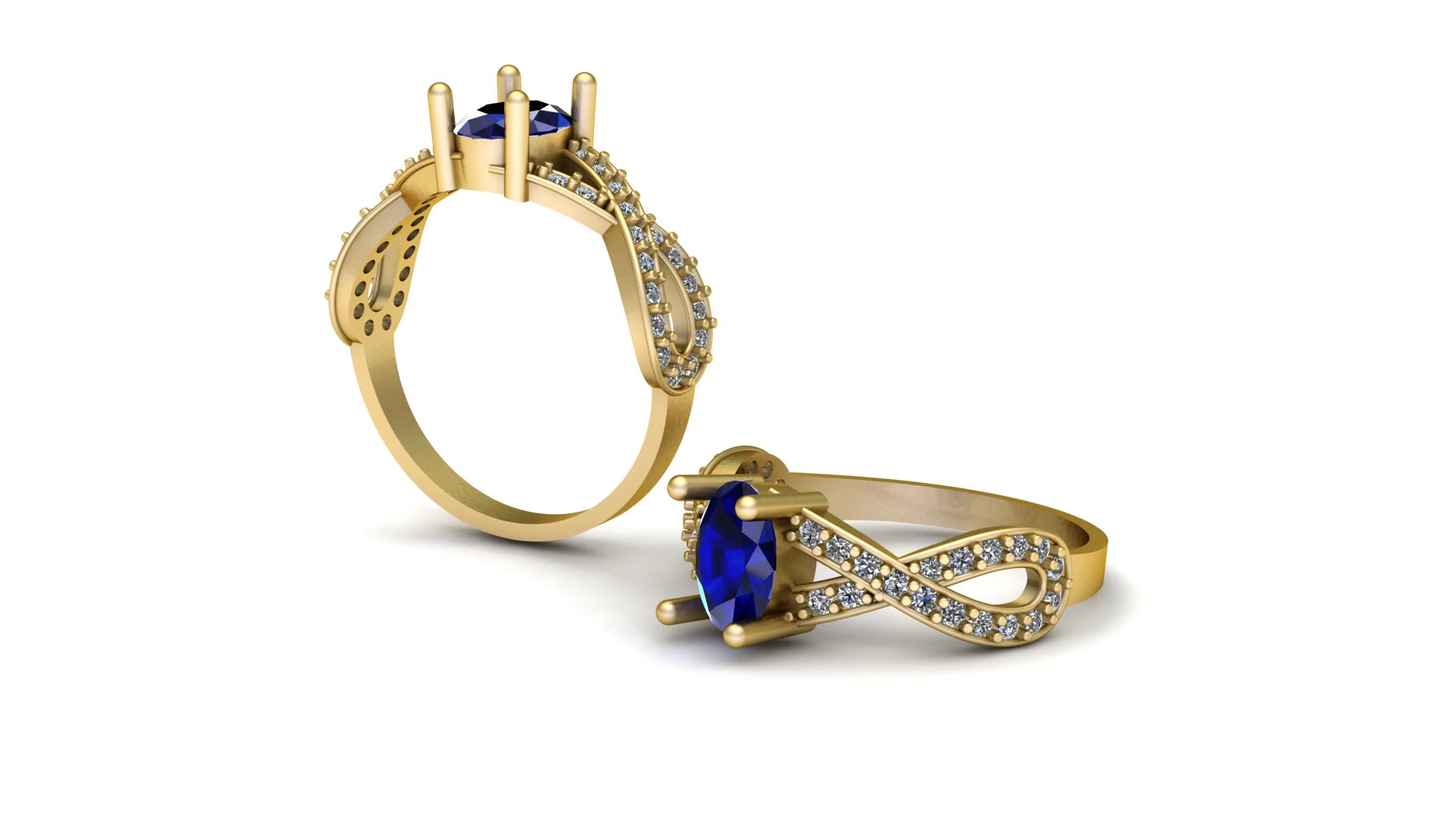 Gold Infinity Ring with Blue Sapphire 3D Model .c4d .max .obj .3ds .fbx .stl .blend 