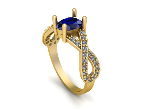 Gold Infinity Ring with Blue Sapphire 3D Model
