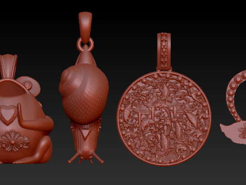 Halloween Silver Animal Charm Pendant Set Frog Heart Swan Rocket Bottle Medallion Necklace Charms 3D Model