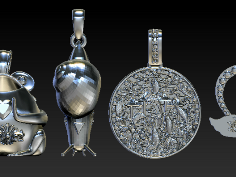 Halloween Silver Animal Charm Pendant Set Frog Heart Swan Rocket Bottle Medallion Necklace Charms 3D Model