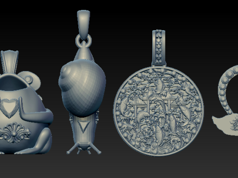 Halloween Silver Animal Charm Pendant Set Frog Heart Swan Rocket Bottle Medallion Necklace Charms 3D Model