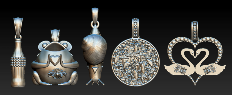 Halloween Silver Animal Charm Pendant Set Frog Heart Swan Rocket Bottle Medallion Necklace Charms 3D Model .c4d .max .obj .3ds .fbx .stl .blend 