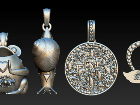 Halloween srebrny wisiorek z motywem zwierzęcym zestaw wisiorków żaba serce łabędź rakieta butelka medalion naszyjnik z wisiorkami Model 3D