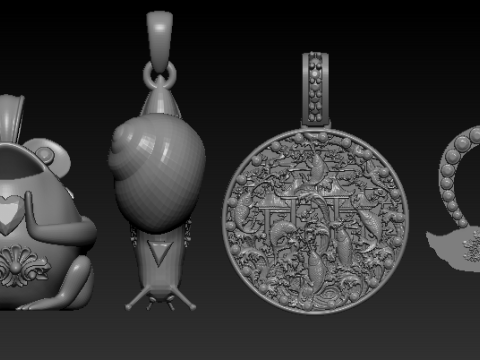 Halloween Silver Animal Charm Pendant Set Frog Heart Swan Rocket Bottle Medallion Necklace Charms 3D Model