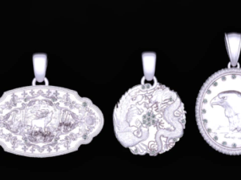 Colecci&oacute;n de colgantes de oro m&iacute;tico de lujo, medallones de guerrero le&oacute;n religioso vintage hechos a mano Modelo de impresión 3D