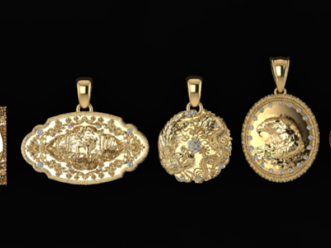 Luxury Mythic Gold Pendant Collection Handcrafted Vintage Religious Lion Warrior Medallions 3D Druckmodell