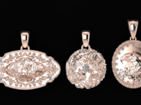 Luxury Mythic Gold Pendant Collection Handcrafted Vintage Religious Lion Warrior Medallions 3D Druckmodell