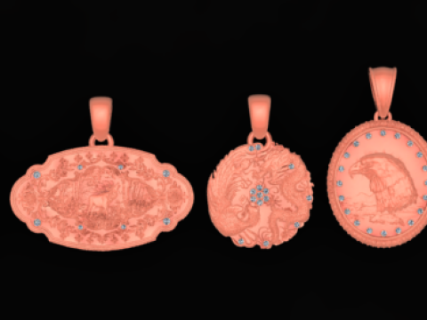 Luxury Mythic Gold Pendant Collection Handcrafted Vintage Religious Lion Warrior Medallions 3D Druckmodell