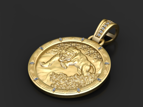 ROUND GOLD TIGER PEDANT 3D PRITABLE MODEL 3D Baskı Modeli