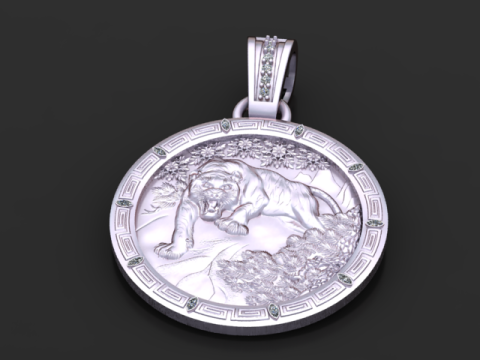 ROUND GOLD TIGER PEDANT 3D PRITABLE MODEL 3D Baskı Modeli