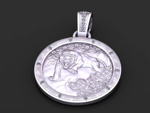ROUND GOLD TIGER PEDANT 3D PRITABLE MODEL 3D Print Model