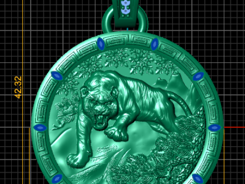 ROUND GOLD TIGER PEDANT 3D PRITABLE MODEL 3D Baskı Modeli