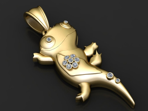 Diamond Lizard Pendant 3D PRINTABLE MODEL Modèles 3D en vedette