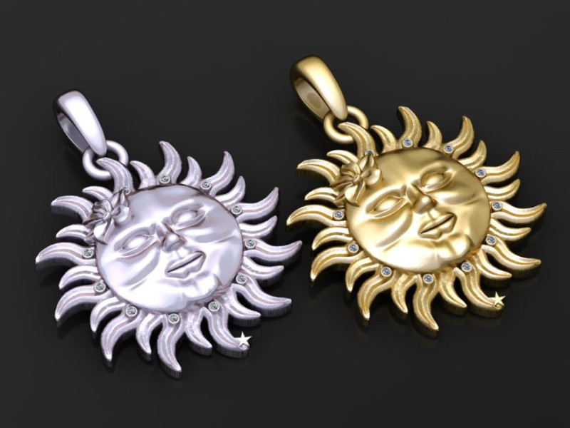 Sun 3D Gold Pendant 3D Printable Model 3Dプリントモデル .c4d .max .obj .3ds .fbx .stl .blend