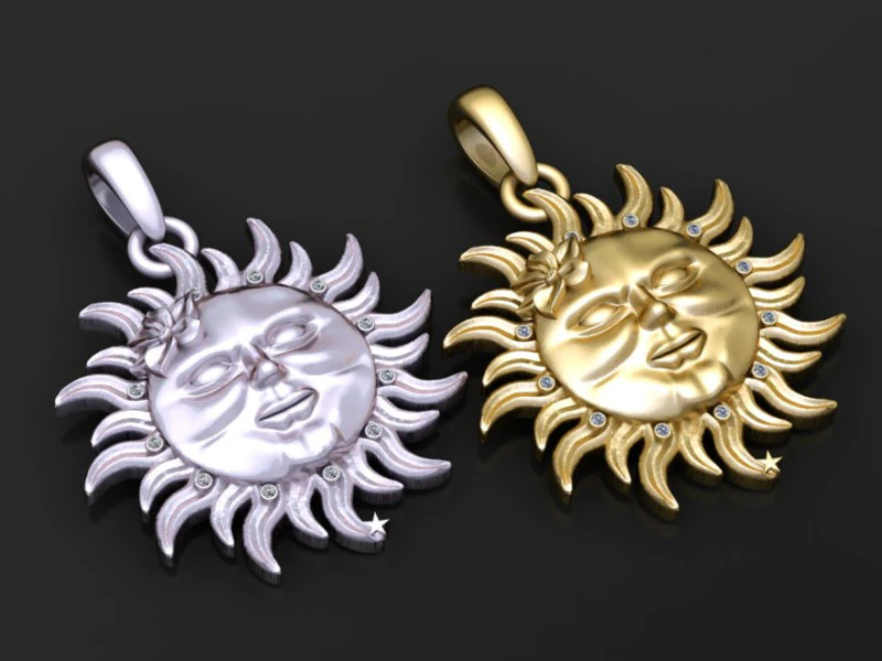 Pendentif Sun 3D en or Modèle imprimable en 3D Modèles 3D en vedette .c4d .max .obj .3ds .fbx .stl .blend