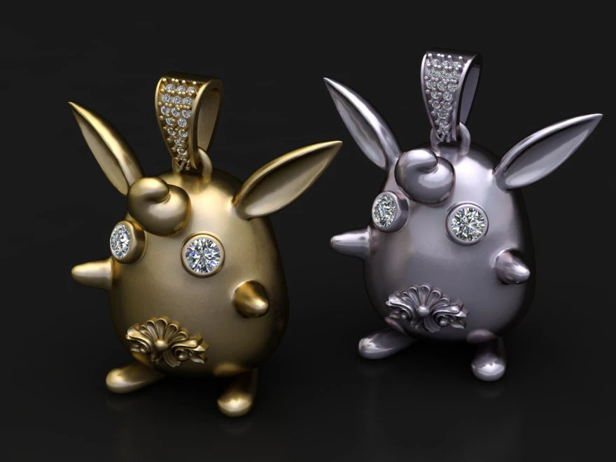 Luxury Golden Bunny Pendant 3D Print Model .c4d .max .obj .3ds .fbx .stl .blend 