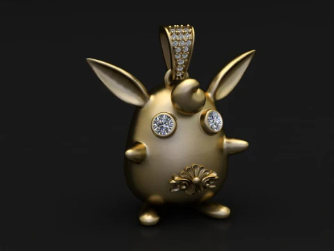 Luxury Golden Bunny Pendant 3D Print Model