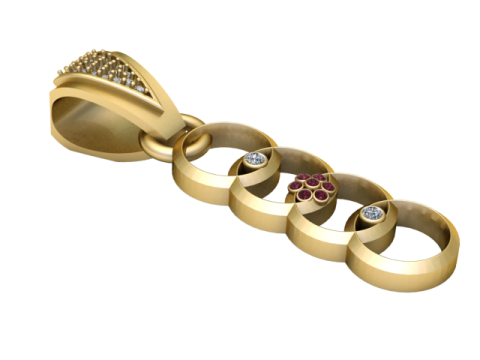Elegant Linked Circle Gem Pendant 3D Printable Jewelry Model 3D Druckmodell