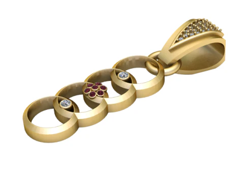 Elegant Linked Circle Gem Pendant 3D Printable Jewelry Model 3D Print Model