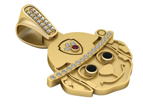 Personagem de desenho animado com capacete dourado pingente modelo 3D para impress&atilde;o Modelo de Impressão 3D