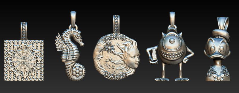 Set of 5 Artistic 3D Printable Pendants Model do druku 3D .c4d .max .obj .3ds .fbx .stl .blend