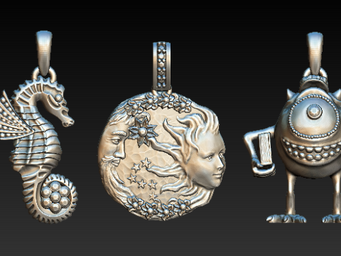 Set of 5 Artistic 3D Printable Pendants Model do druku 3D