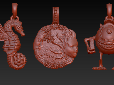 Set of 5 Artistic 3D Printable Pendants Model do druku 3D
