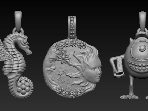 Set of 5 Artistic 3D Printable Pendants Model do druku 3D