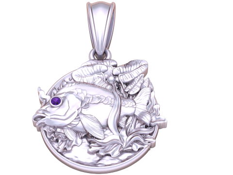 둥근 물고기 펜던트 3D 인쇄 가능 모델 3D 프린트 모델