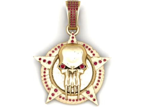 Gouden schedel ster hanger 3D printmodel