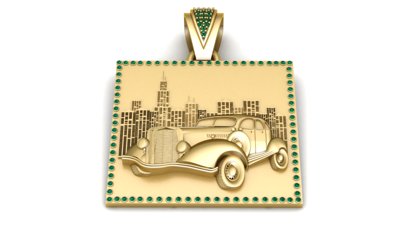 Vintage Car Cityscape Pendant 3D Print Model .c4d .max .obj .3ds .fbx .stl .blend 