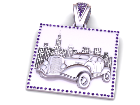 Vintage Car Cityscape Pendant 3D Print Model