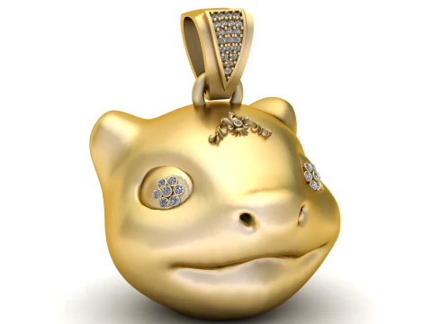 Golden Lizard Face Pendant 3D Print Model