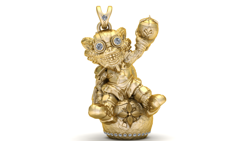 Golden Goblin Warrior Pendant 3D Print Model .c4d .max .obj .3ds .fbx .stl .blend
