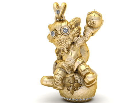 Golden Goblin Warrior Pendant 3D Print Model