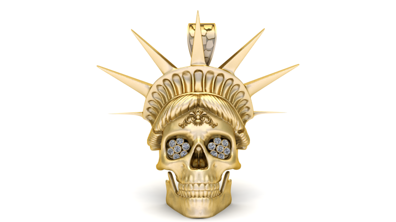 Pendentif Crâne Liberty Doré Modèles 3D en vedette .c4d .max .obj .3ds .fbx .stl .blend 