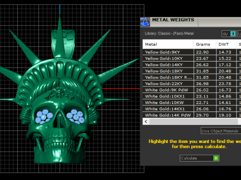 Pendentif Crâne Liberty Doré Modèles 3D en vedette