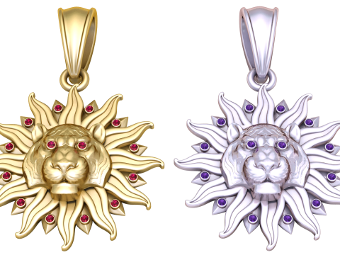 ライオン フェイス サン ペンダント 3D 印刷可能モデル 3Dプリントモデル